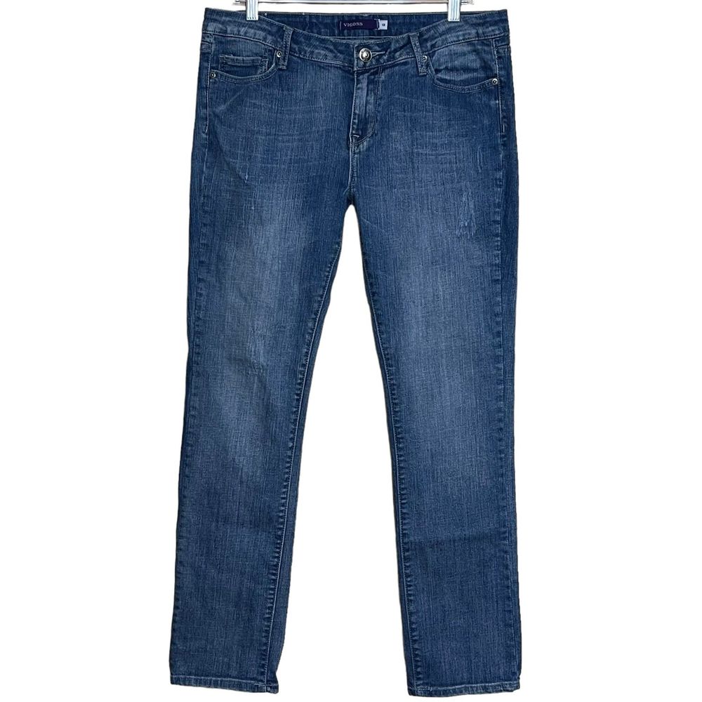 Vigoss Women's High Rise Straight Leg Stretch Jeans Denim Medium Wash Size 13